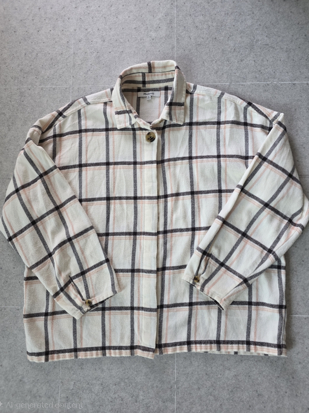 Madewell Women's Cream Plaid Lightweight Shirt Jacket with Brown & Peach Stripes